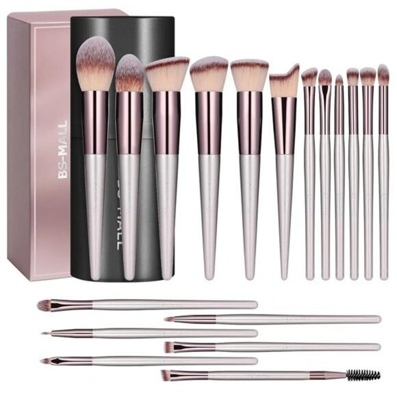 BSMALL Makeup Brush Set 18pcs Foundation Blush Eyeshadow Concealer Powder Kit - Picture 1 of 7